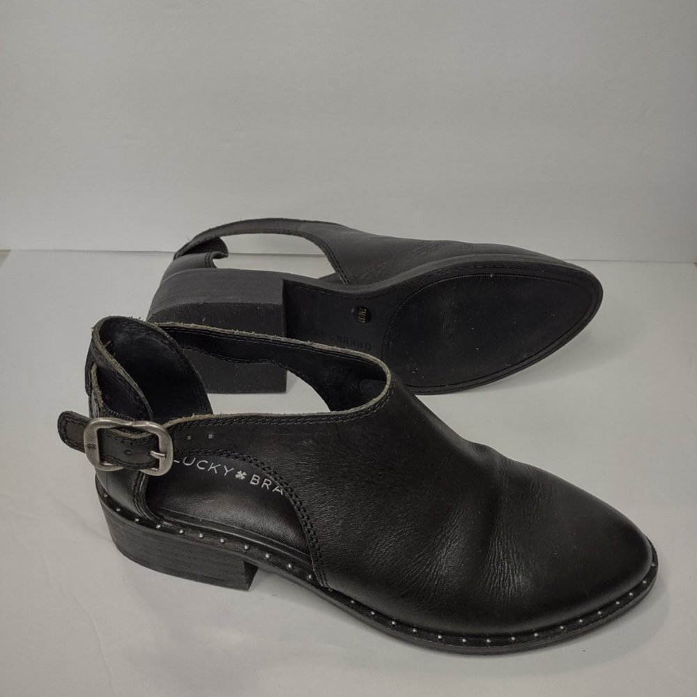 Lucky Brand Women's Giovanna Open Side Bootie Black Leather Size 7